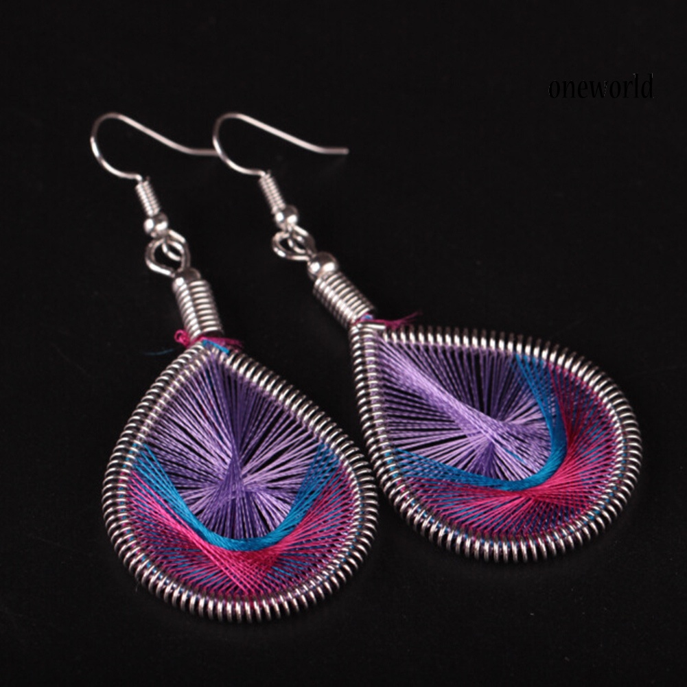 OW# Bohemian Women Multicolor Silk Geometric Water Drop Hook Earrings Jewelry Gift