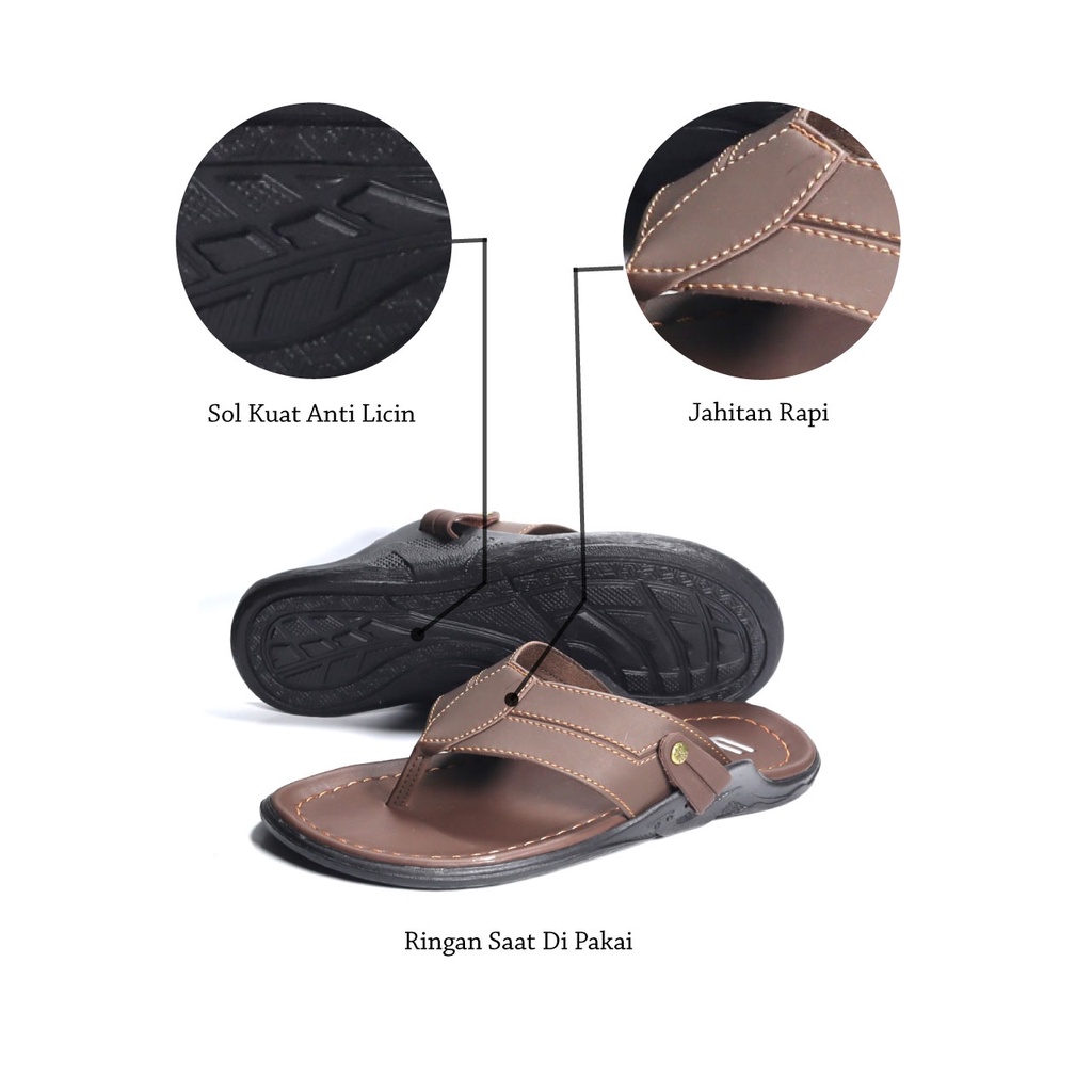 AFLAH X WIBI Sandal Pria Kulit Japit Motif Kancing Samping Mocca Hitam Coklat Tua S04