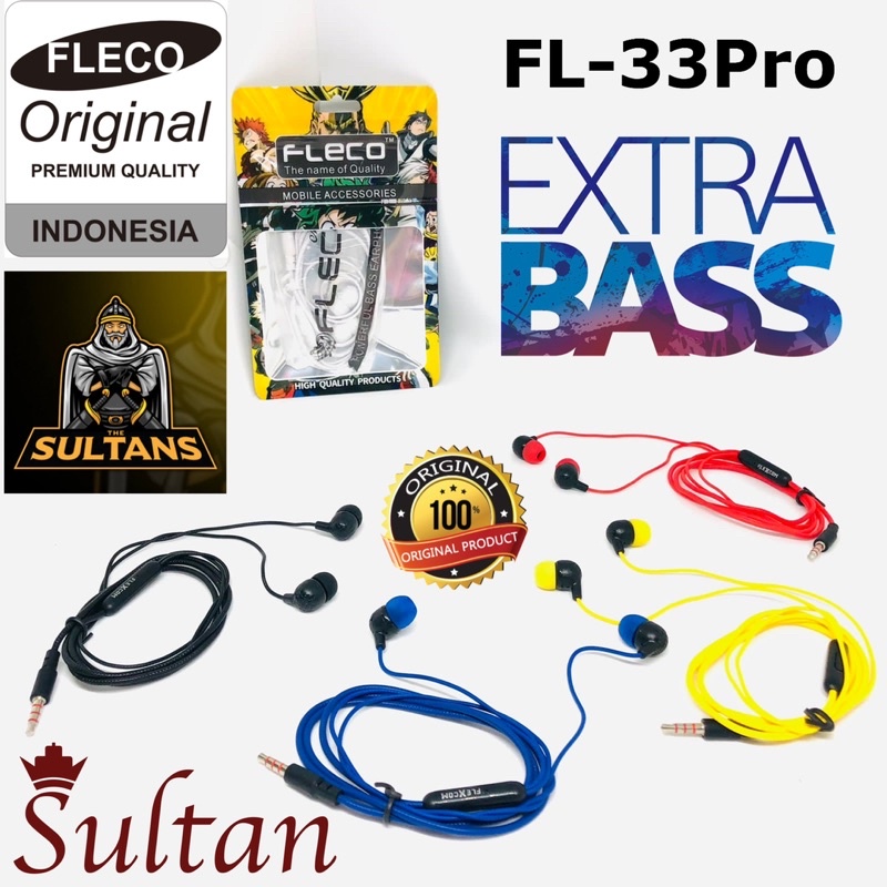 PROMO HANDSFREE FL33 Pro FLECO ORIGINAL EARPHONE EXTRABASS FL-33 BY FLEXCOM COMPANY