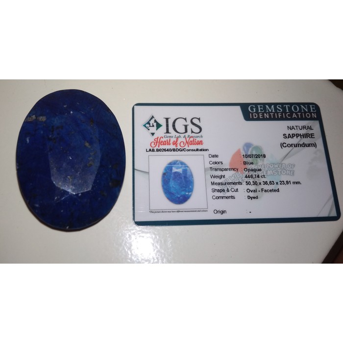 Memo 100% 446ct Big size Natural Blue Sapphire safir Jumbo