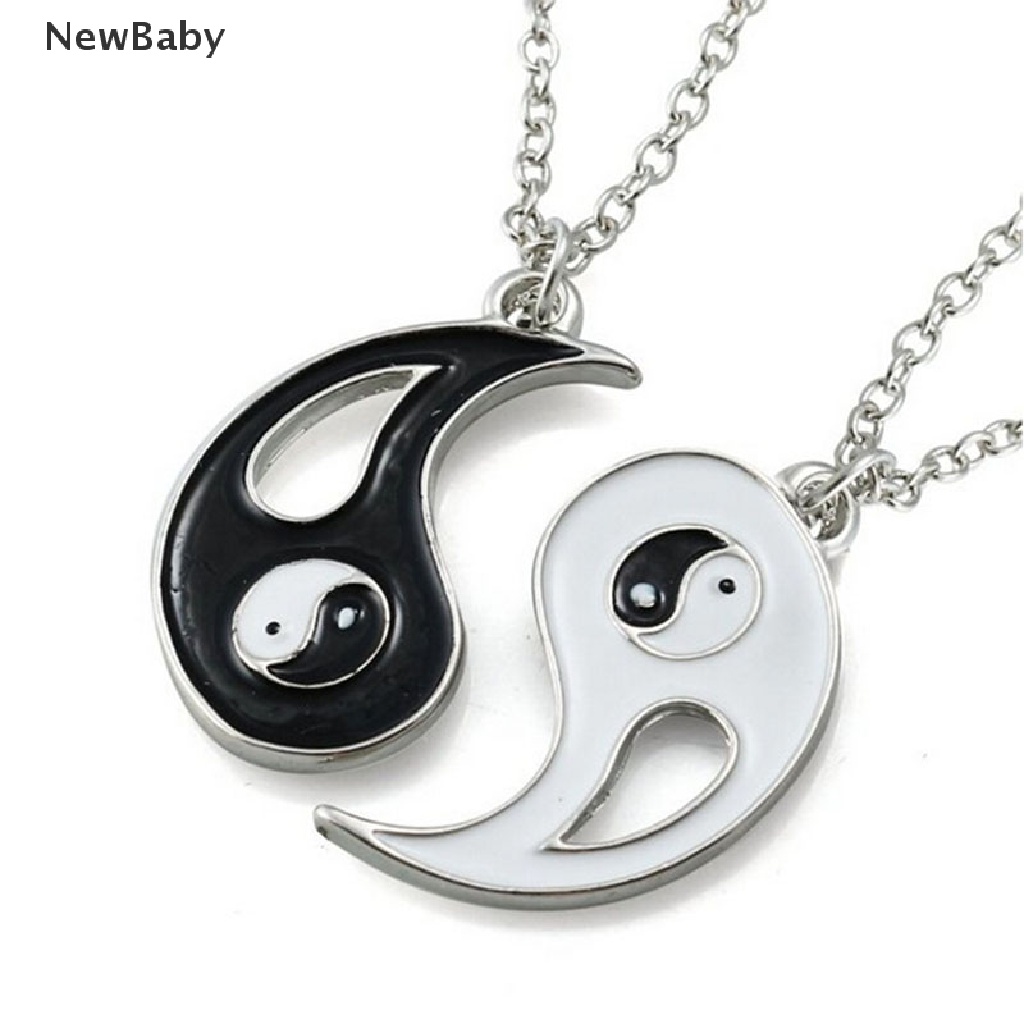 2pcs Kalung Persahabatan Dengan Liontin Yin Yang Warna Hitam Putih Untuk Hadiah