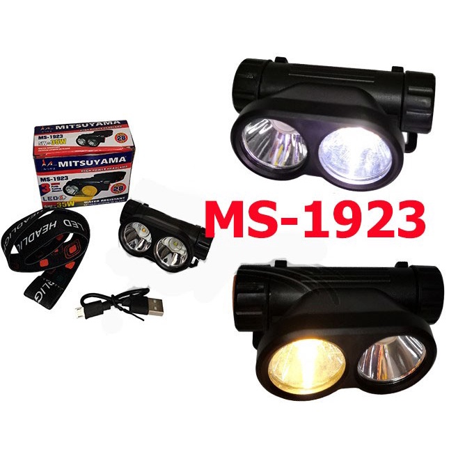 COD Senter Kepala Led MS-1923 3Mode Putih Kuning Dimmer Headlamp Mitsuyama