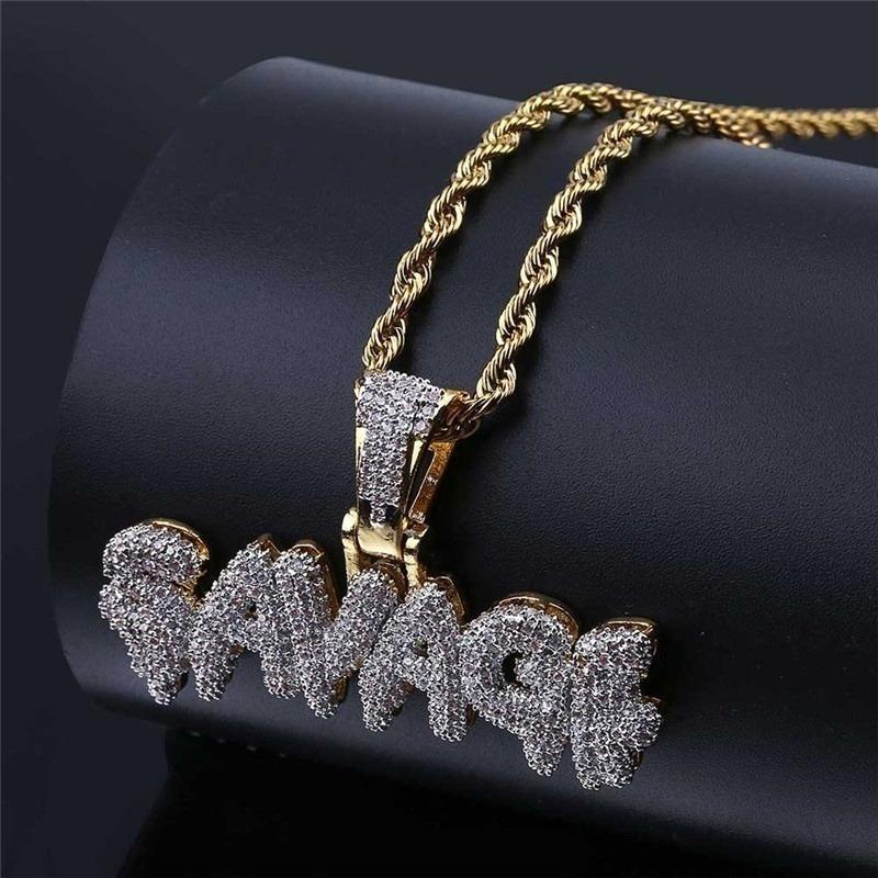 Kalung Liontin Tulisan Mbm Bahan Cubic Zircon Gaya Hip Hop Untuk Pria