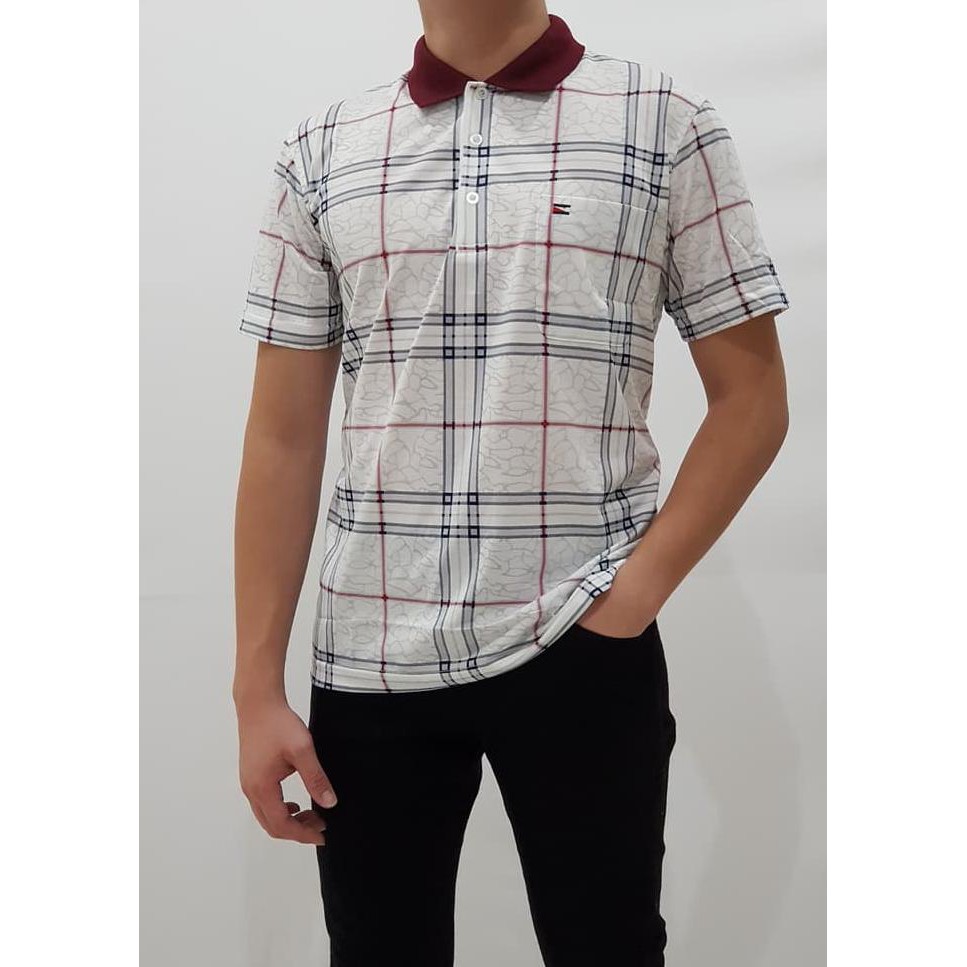 Miller Neuman - 410 | Kaos Krah Fashion Pria/Bapak Dewasa 100% Katun - Merah, L