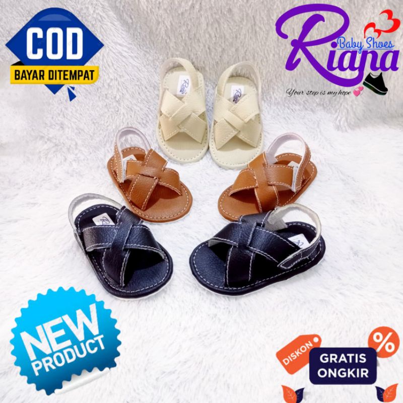 [KS32 ] Sandal bayi kulit Sintetis Silang murah terbaru usia 3-12 Bulan