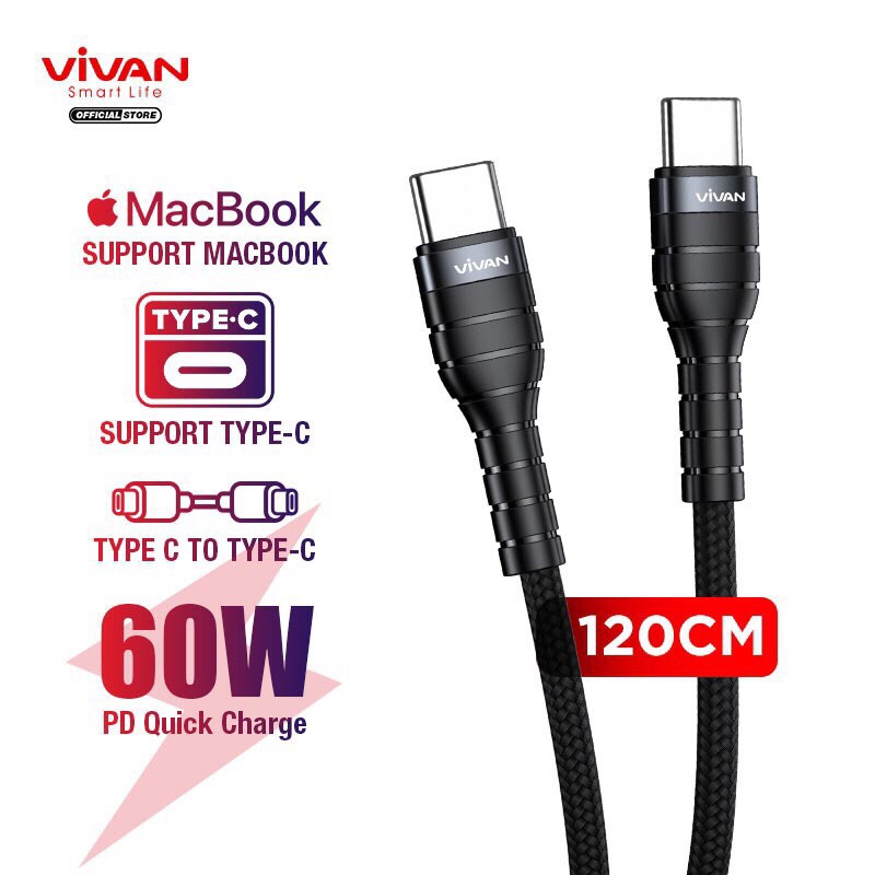 VIVAN KPD120 Kabel Type C to Type C Original Fast Charging Power Delivery 60W 3A Support Macbook