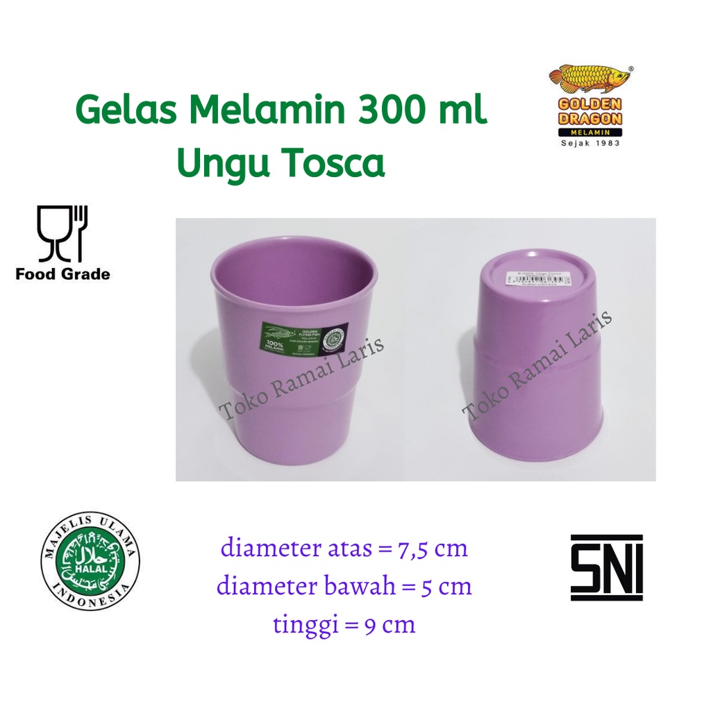 Gelas cantik  ( 2 PCS ) B0303 gelas MELAMIN 300 ml Ungu Tosca Golden Flying Fish Ungu Tosca 9 cm