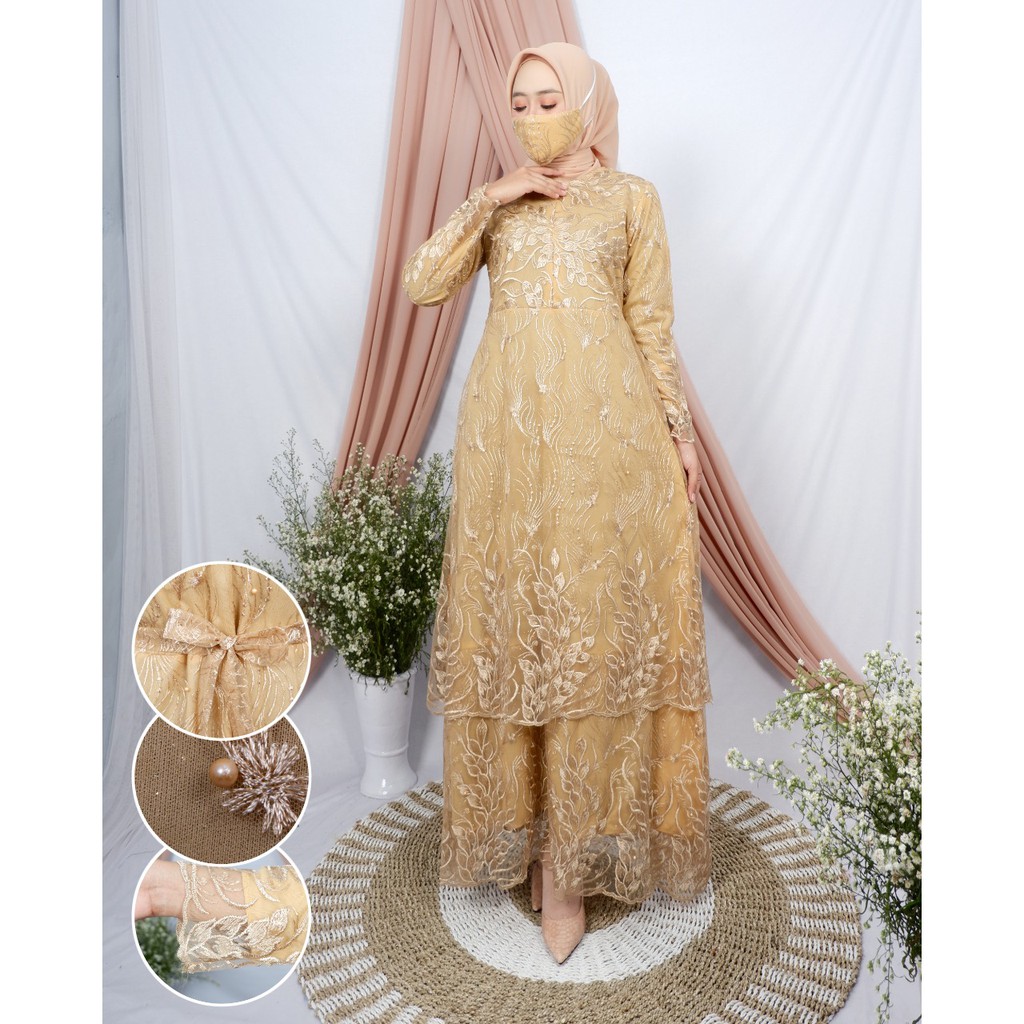 PROMO LONG DRES TINGKAT BUSUI / LONG DRES PESTA / LONG DRESS TULLE MUTIARA BORDIR