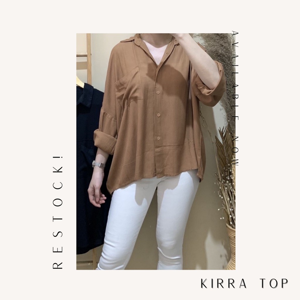 Kirra Top - Kemeja Wanita Bahan Rayon Crinkle Best Seller - BIG SIZE-Brown