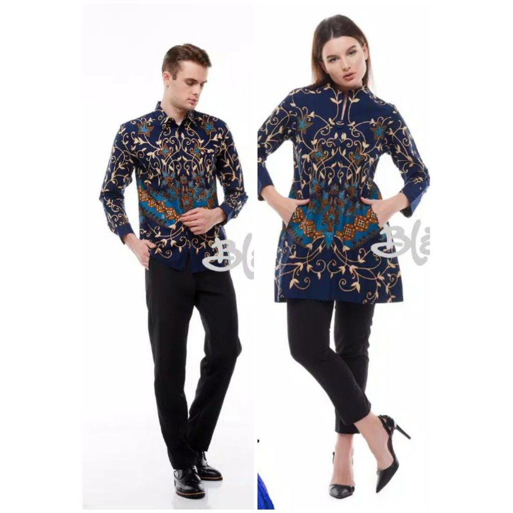 BATIK COUPLE TUNIK KANCING DEPAN MEREK BLARAK M L XL