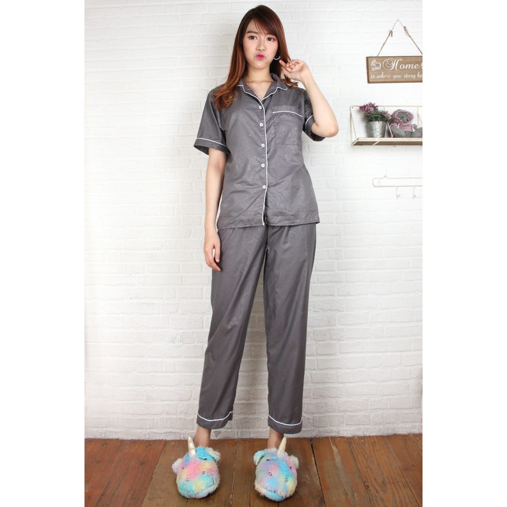 HipNop CP SATIN EMBOS BAJU TIDUR WANITA CELANA PANJANG PIYAMA CEWE CEWEK SLEEPWEAR MAROON