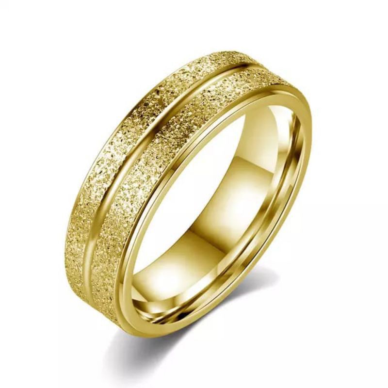 cincin titanium pasir garis dua - gold &amp; silver