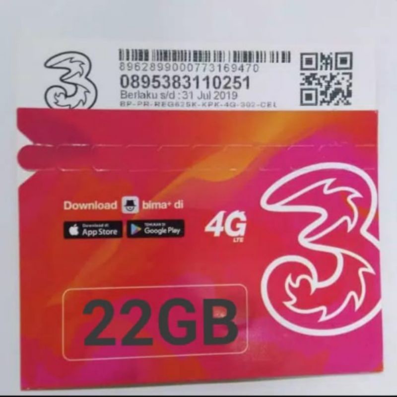 PERDANA INTERNET TRI PM4 / 22GB UNLIMITED YOUTUBE / SP TRI PM4