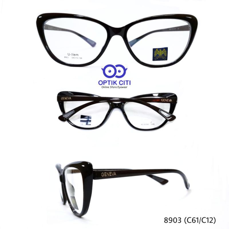 Frame Kacamata Wanita Cat Eyes Geneva 8903 Lentur Ringan [Paket Lensa Minus]