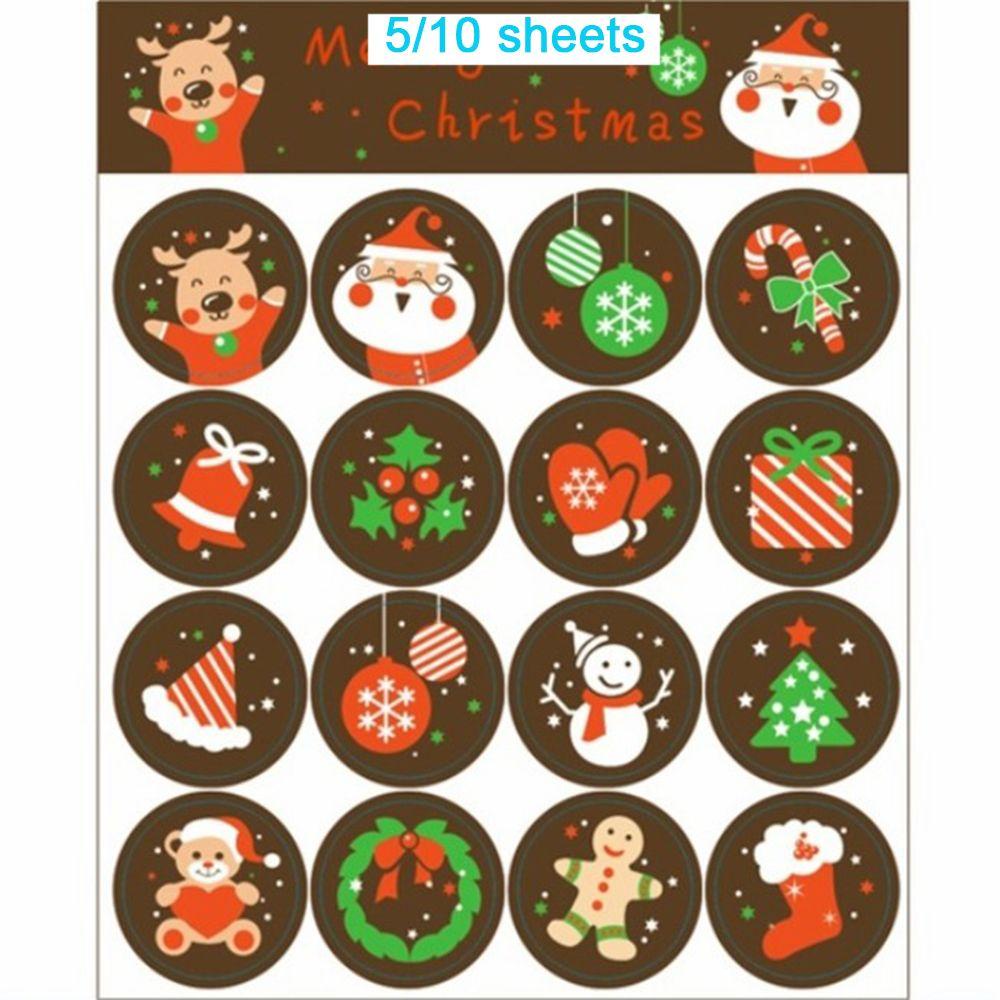 Populer 5per10lembar Stiker Natal Lucu DIY Animal Label Stationery Merry Xmas