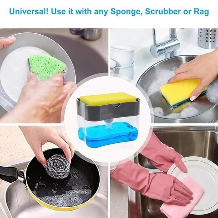 Trend-Dispenser Sabun Cair Cuci Piring Soap Pump Sponge Caddy / Tempat Wadah Sabun Cuci