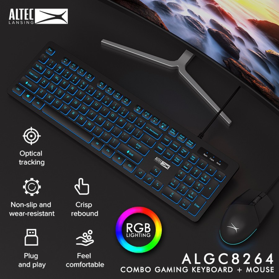 Keyboard Mouse Gaming Combo Altec Lansing ALGC 8264  Plug &amp; Play USB