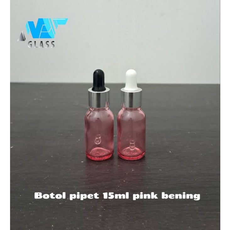 botol pipet kaca 15ml pink bening ring silver / botol serum 15ml