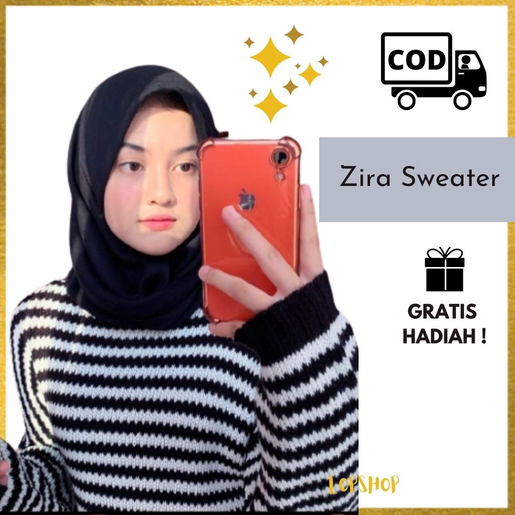 SWEATER RAJUT OVERSIZE ZIRA STRIP KNITWEAR PREMIUM TEBAL FASHION KOREAN STYLE KEKINIAN BAJU KNIT MOD