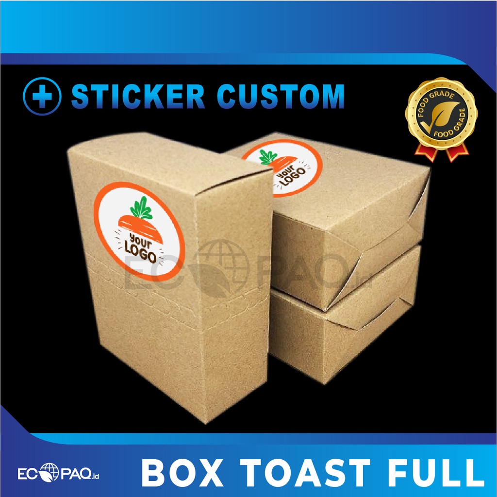 Box Toast - Dus Roti Bakar | FULL - KRAFT COKLAT + Stiker Custom (50 pcs)