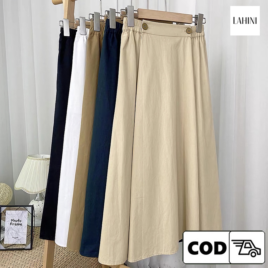 Rok Vintage Panjang Long Basic Skirt Korean Style Casual Kekinian Remaja Dewasa Pinggang Karet Bahan