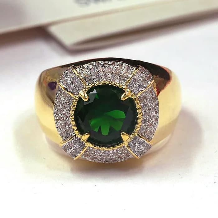 Cincin Emas Pria Green glass  Royal Collection 18K Gold Plated BJR04