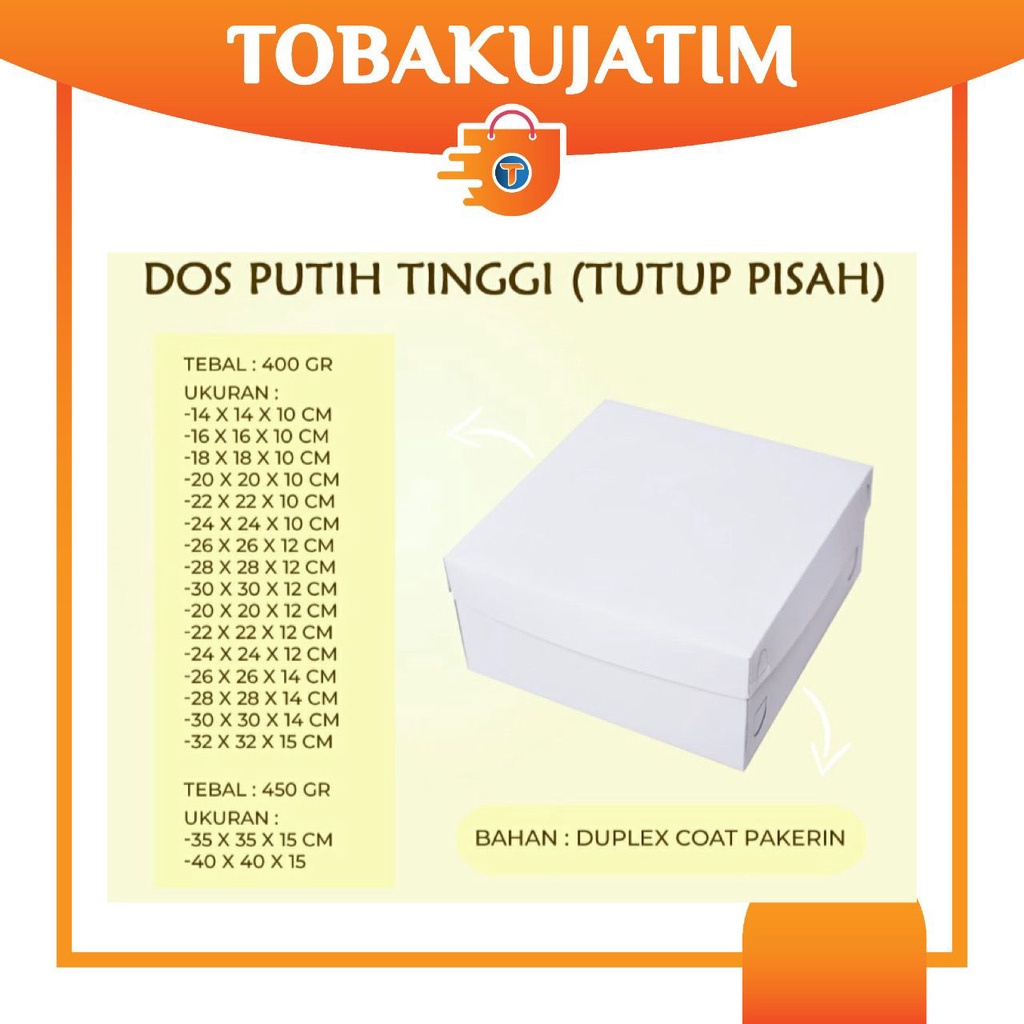 

Dus Putih Polos Tutup Pisah / Dus Kue/ Nasi / Dus Tart PUTIH -10 pcs