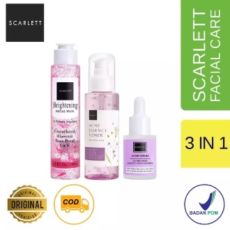Paket Scarlett Whitening 3 In 1 Acne Series / Acne Essence Toner + Acne Serum + Facial Wash Original