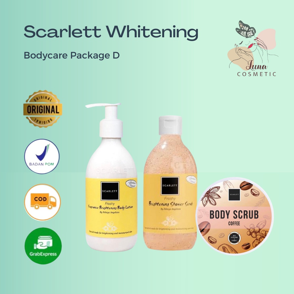 Scarlett Whitening Paket 3 Item Hand Body Lotion Scrub Lulur Scarlet Felicya