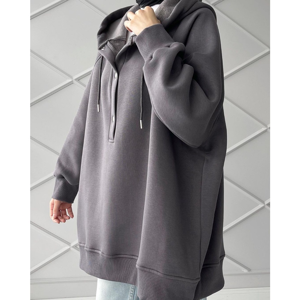 HOODIE SWEATER WANITA - PLAKET HOODIE SWEATER OVERSIZE - SWEATER KOREA STYLE