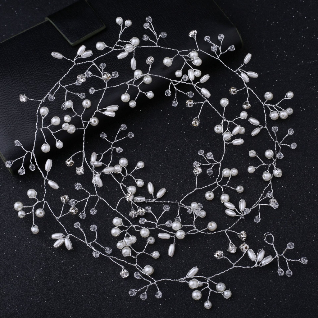 Pearl Crystal Wedding Bridal Vine Hairpiece,Wedding Elegant Crown Hair Clip White Jewelry