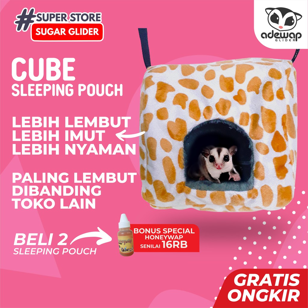 ADEWAP GLIDER Sleeping Pouch Goa Crusty Crab Cube Lembut Nyaman Untuk Sugar Glider