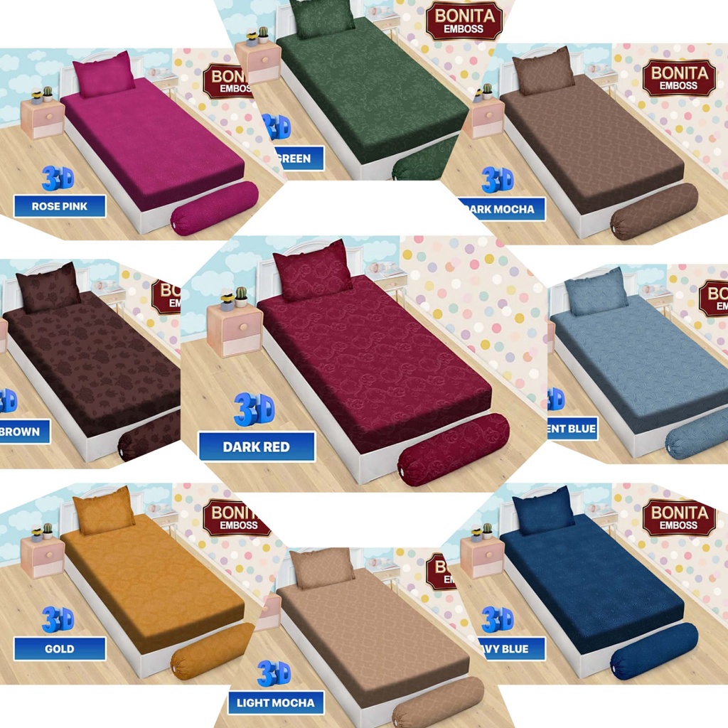 Sprei/Seprai Selip Bonita SUPER SINGLE SIZE Polos/Emboss | 120x200 Tinggi 20 Kasur No 3 Sprei Anak P