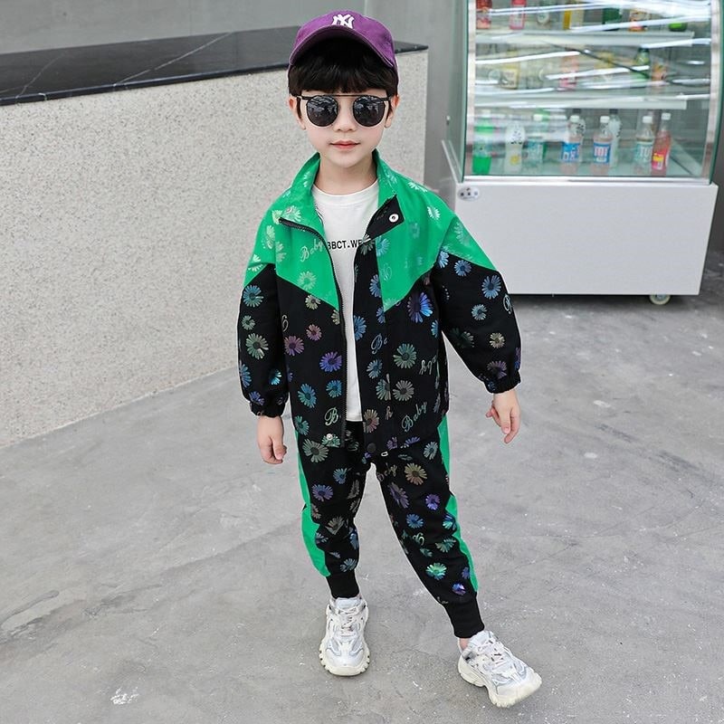 Promo !! Setelan baju anak cowok - setelan jacket baby many flower import uk 3th-6th