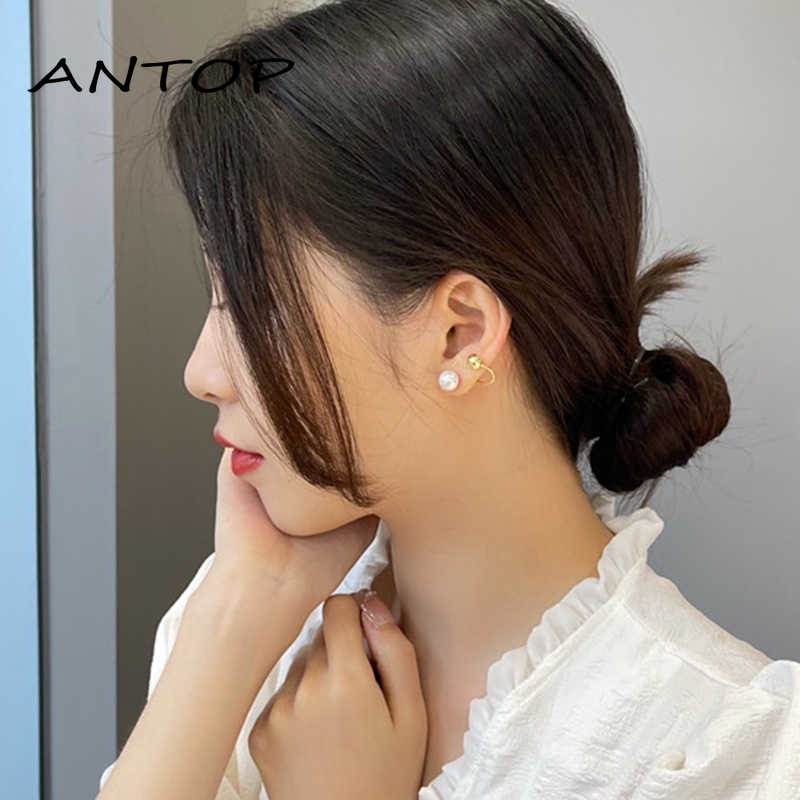 S925 Perak Korea Retro Anting Mutiara Fashion Anting Untuk Wanita Perhiasan Aksesoris ANTOP