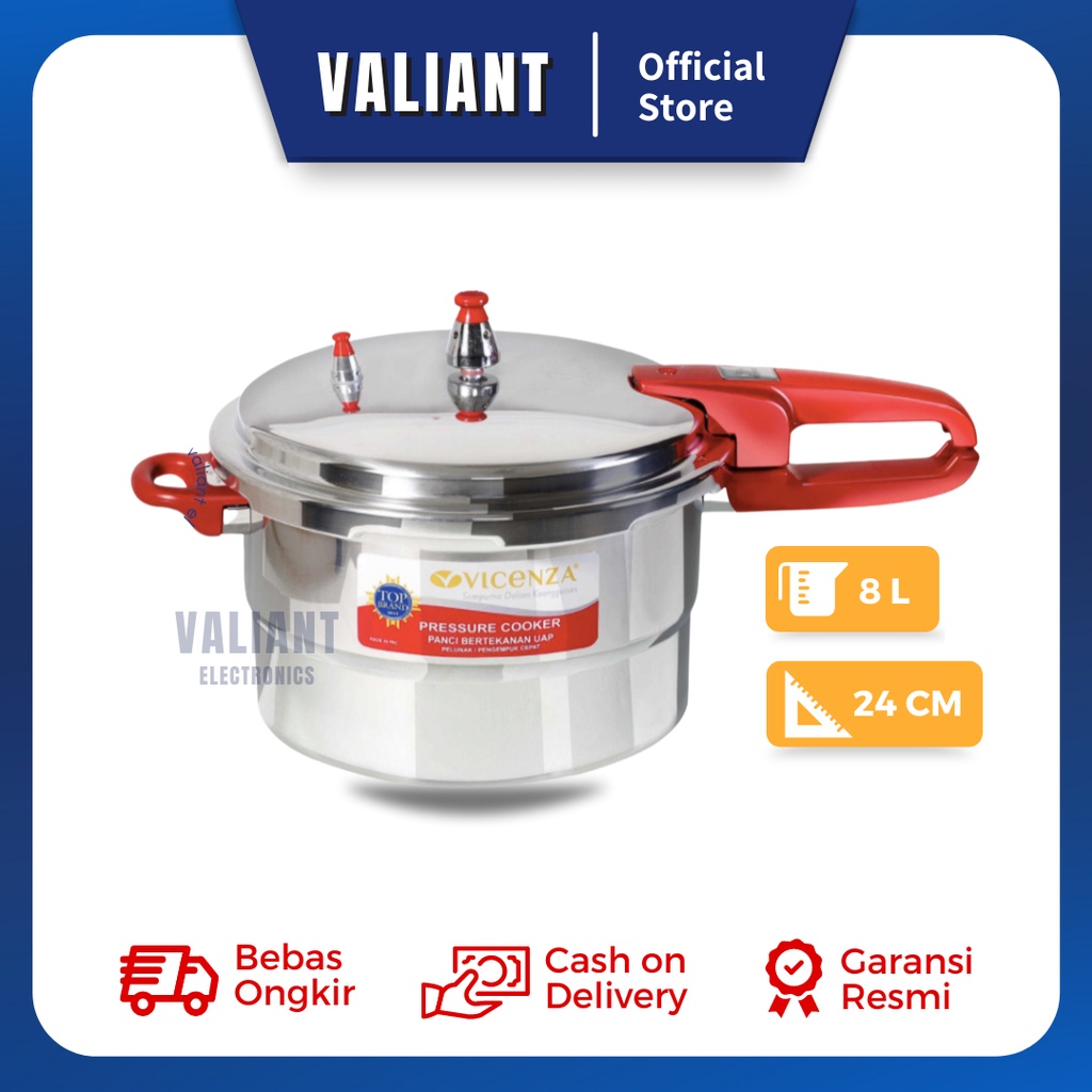 Vicenza Pressure Cooker Panci Presto 24 CM V324R [8 LITER GAGANG MERAH]