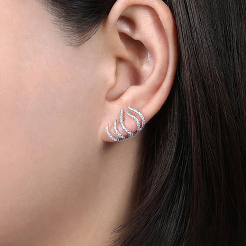 Anting Stud Tindik Desain Cakar Warna Silver Putih Untuk Wanita