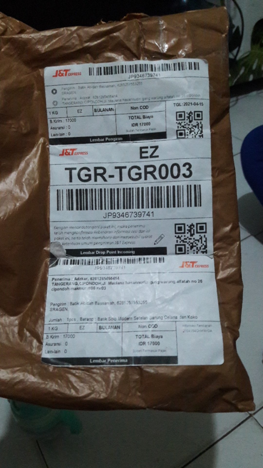 Batik Solo Modern Setelan Sarung Celana Dan Koko Tumpal Biru (navy) Full Furing