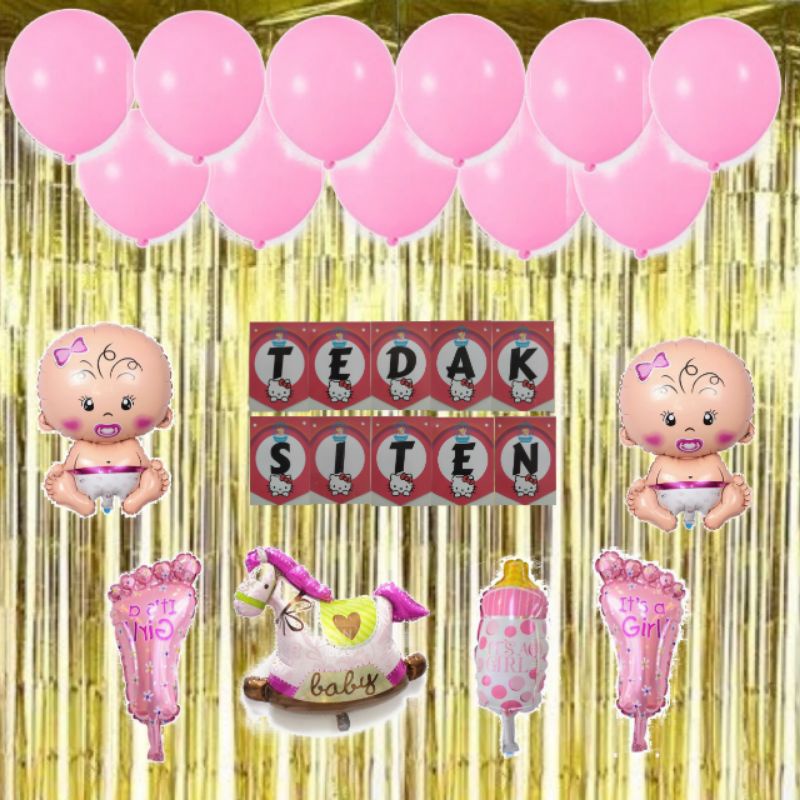 Dekorasi balon tedak siten baby girl perempuan paket balon murah (free lem balon)