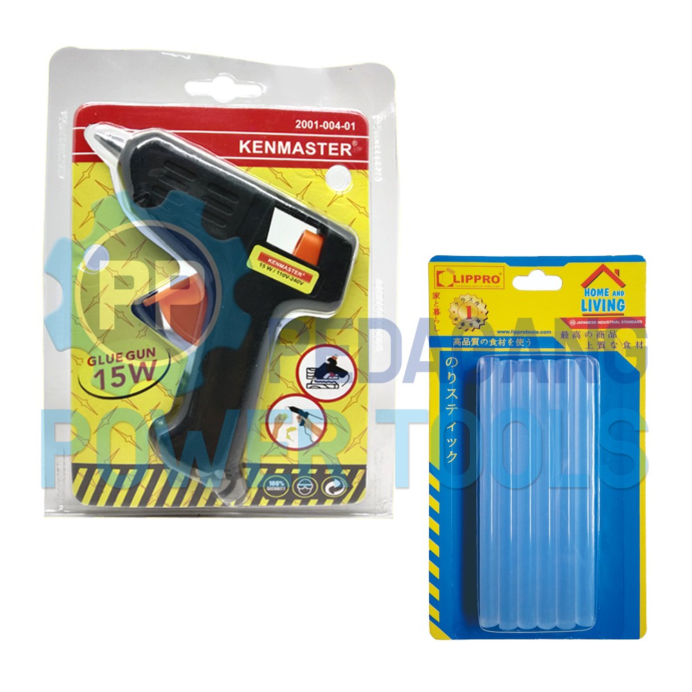 PAKET KENMASTER GLUE GUN 15 WATT &amp; LIPRO REFILL LILIN LEM TEMBAK