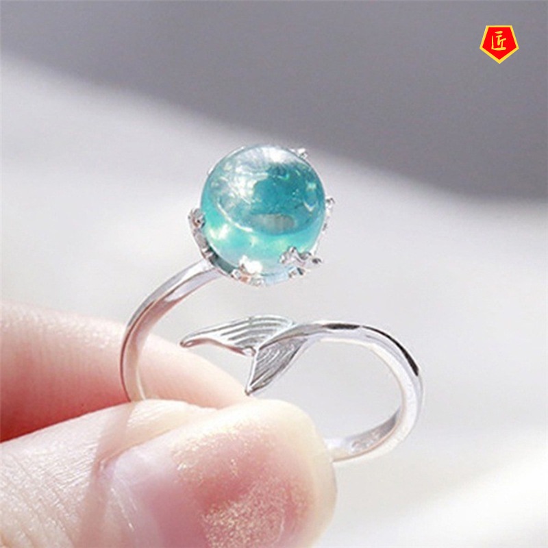 [Ready Stock]Simple Silver Blue Crystal Fishtail Ring