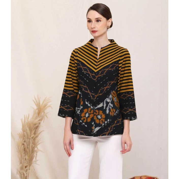 Blouse baju tenun wanita motif bunga batik nusantara