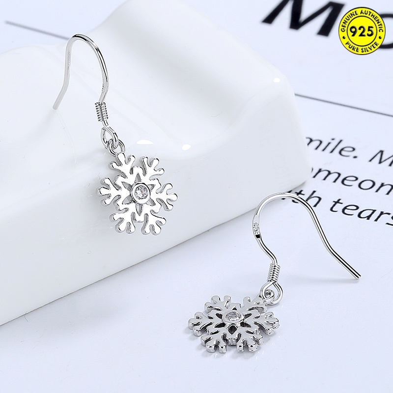 Anting Tusuk Sterling Silver 925 Desain Snowflake Hollow Simple Untuk Wanita