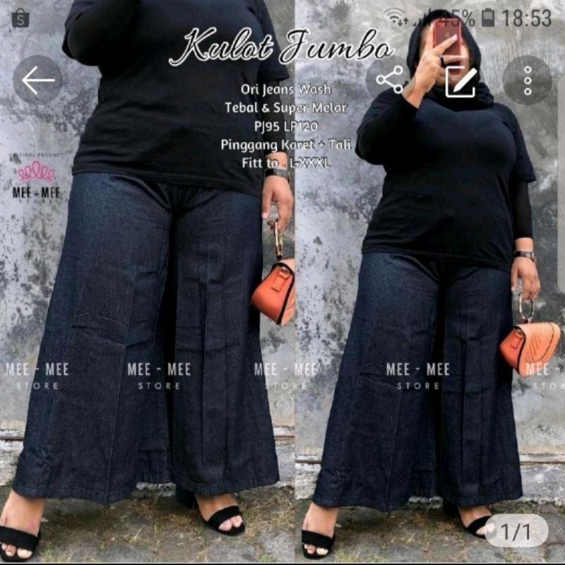 Kulot Jeans Premium Super Jumbo Fit To XXXL Max Bb 120 Kg / Celana Kulot Jeans Big Size Premium