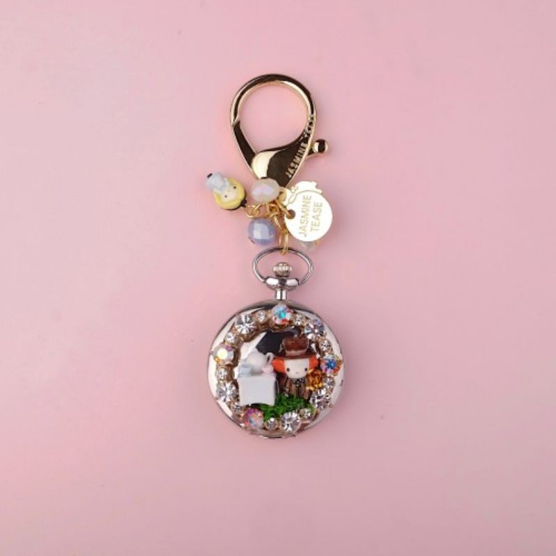 Jasmine Tease Tea Party Silver Pocket Watch Keyring