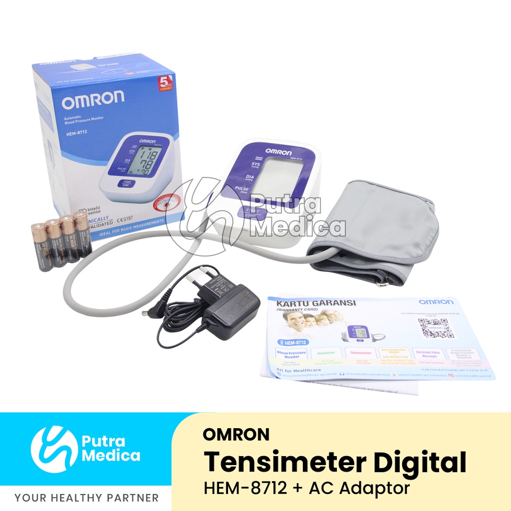 Omron Tensimeter Digital HEM 8712 + Adaptor / Tensi Lengan Elektrik Profesional Berkualitas / Blood Pressure Monitor / Alat Ukur Pengukur Tekanan Darah