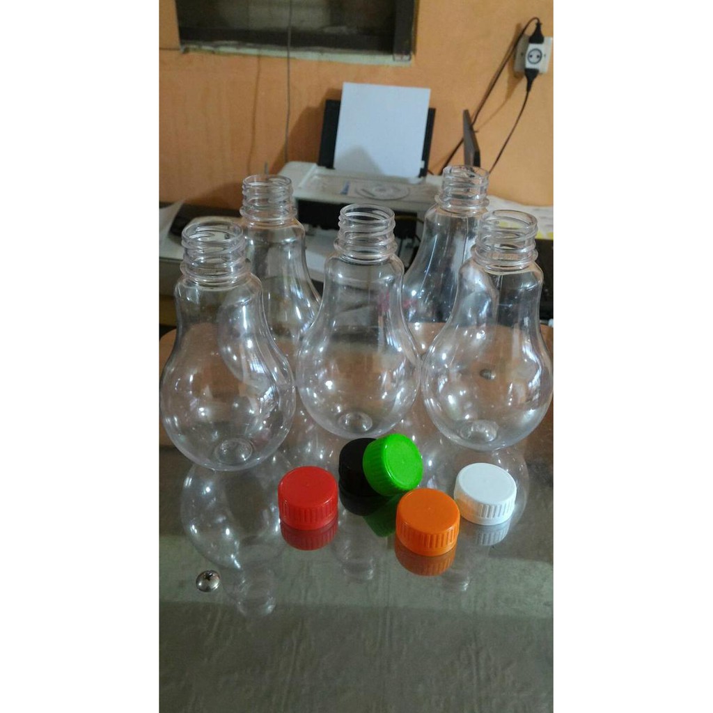 BOTOL / JAR PLASTIK UNIK BOHLAM KOPI SUSU TEH TARIK 300 ML