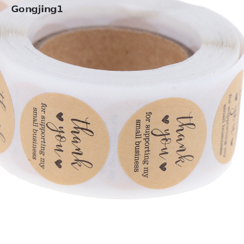 Gongjing1 500PCs / roll Stiker Label Bulat Tulisan Thank You Handmade Untuk Dekorasi