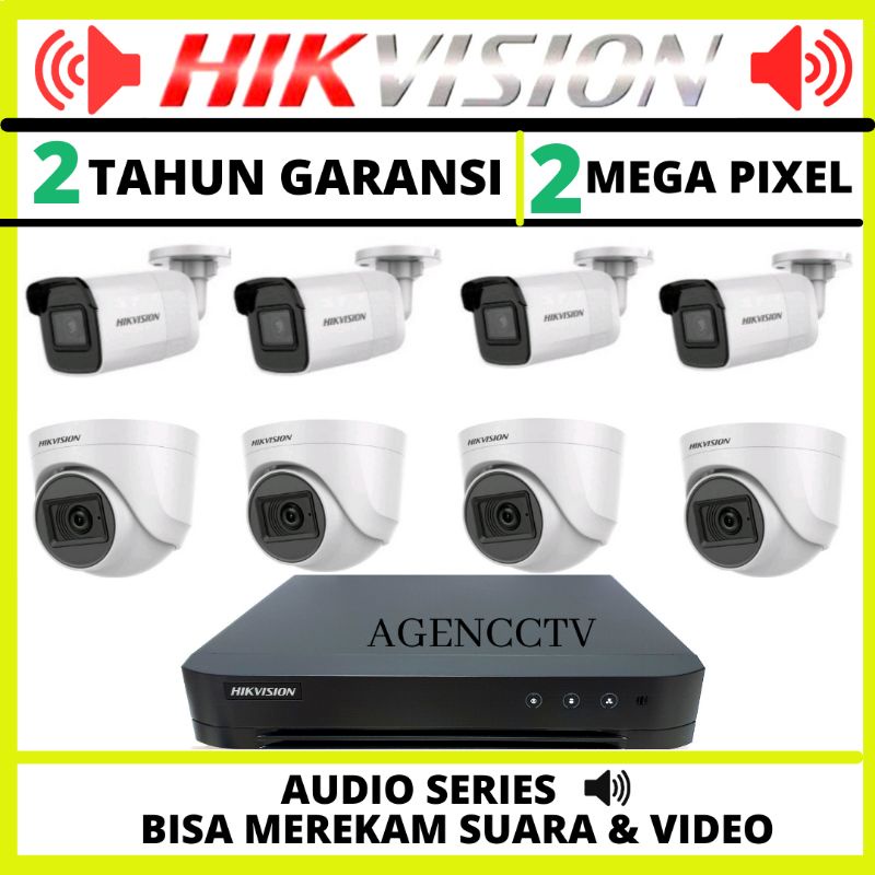 PAKET CCTV HIKVISION 8 CHANNEL 8 KAMERA 2MP AUDIO BISA MEREKAM SUARA DAN GAMBAR