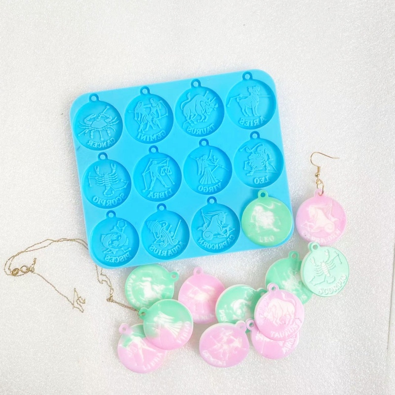 Siy Cetakan Liontin Gantung Diy Bentuk Bulat Motif Rasi Bintang Bahan Silikon